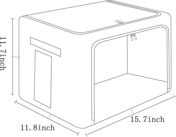 FHSQX 2 Pack Clothes Storage Bins Stackable Metal Frame Storage Box Foldable Linen Fabric Box Organizer with Carrying Handles and Clear Window (Black, 15.7x 11.8x 11.7 Inch)