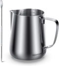 Milk Frothing Pitcher, Thicker Version 350ml 12oz Steaming Pitchers Stainless Steel Milk Coffee Cappuccino Latte Art Barista Steam Pitchers Milk Jug Cup with Decorating Pen