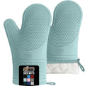 GORILLA GRIP BPA-Free Soft Silicone Oven Mitts, Heat Resistant and Waterproof Cooking Gloves, Thick Cotton Lining, Flexible Gripping for Baking Grilling, Kitchen Potholders Set of 2, 12.5x8.3, Mint