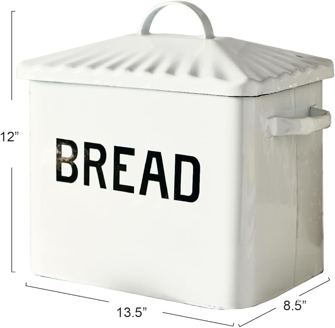 Creative Co-Op Distressed White Bread Box with Lid