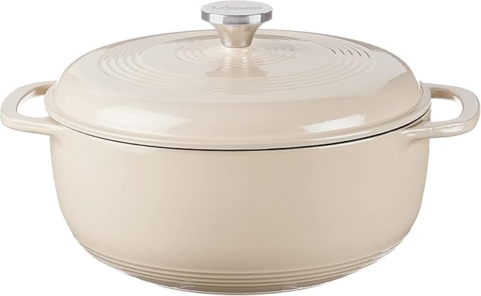Lodge 3 Quart Enameled Cast Iron Dutch Oven with Lid – Dual Handles – Oven Safe up to 500° F or on Stovetop - Use to Marinate, Cook, Bake, Refrigerate and Serve – Sandalwood