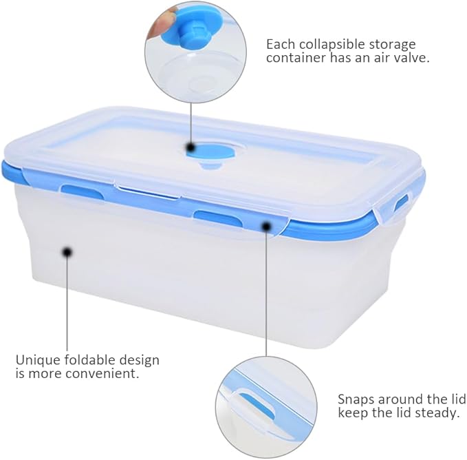 Alimat PluS 40.5oz Silicone Food Storage Containers, 3 Pack Set 1200ml Extra Large Collapsible Food Storage Containers with Lids, Collapsible Food Storage Containers Suitable for Lunch and Fruits