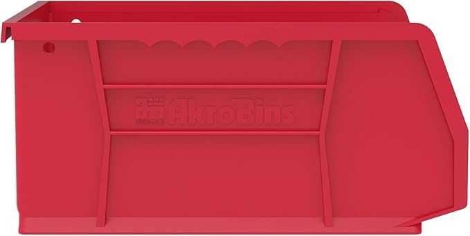Akro-Mils 30235 AkroBins Plastic Storage Bins, Space-Saving Stackable Bins for Garage, Pantry, Craft Organization, 11" x 11" x 5", Red, 6-Pack