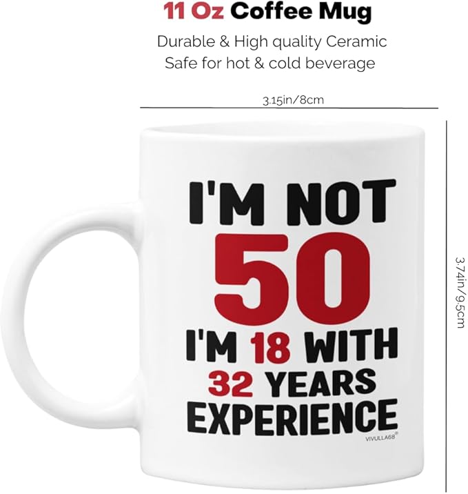 50th Birthday Mug, 1975 Vintage Coffee Cup for Women, Men, Her, Him, Best Fabulous Gift Idea for Wife, Husband, Mom, Dad, Sister, Friend Turning Fifty, Funny Gag Present, Happy 50 Year Old Celebration