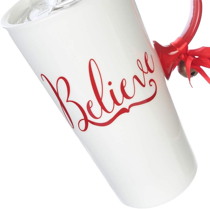 Topadorn 17oz Christmas Ceramic Travel Coffee Mug with Lid Tea Cup with Color Box, Microwave & Dishwasher Safe, Xmas Coffee Mug for Latte & Hot Chocolate, Holiday Gift Her Him, Believe