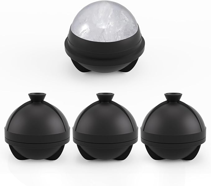 Samuelworld Large Ice Ball Maker with Lid, 4 x 2.5 Inch Round Silicone Ice Ball Mold, BPA Free, Easy To Fill Round Silicone Ice Tray, Craft Ice Maker for Whiskey, Cocktails, Gifting - Black