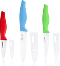 6-Piece Ceramic Paring Knife Set with Sheaths - Sharp and Healthy (5in Utility, 4in Fruit, 3in Paring Knife) - Red