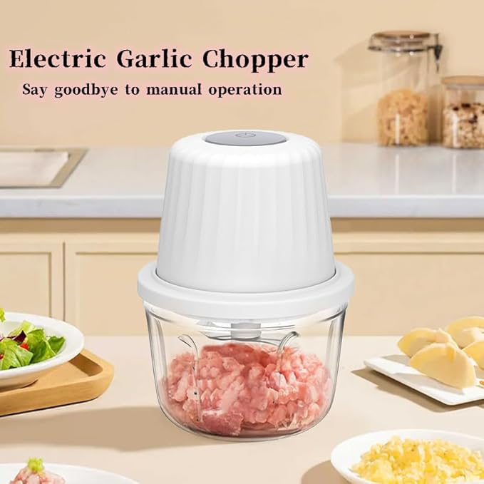 450ML Electric Garlic Chopper, Mini Portable Veggie Choppers, Garlic Grinder Masher Onion Chopper, Blender to Vegetable, Wireless Food Processor for Ginger, Chili, Fruit, Meat, etc