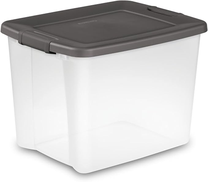 Sterilite 12-Pack 50 Quart ShelfTote, Clear Plastic Storage Organizer Bins with Gray Lids – Stackable Home and Office Containers for Closet or Shelves