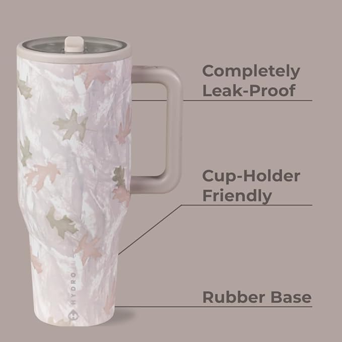 HydroJug Traveler - 32 oz Water Bottle with Handle & Flip Straw - Fits in Cup Holder, Leak Resistant Tumbler-Reusable Insulated Stainless Steel & Rubber Base - Gifts for Women & Men, Camo