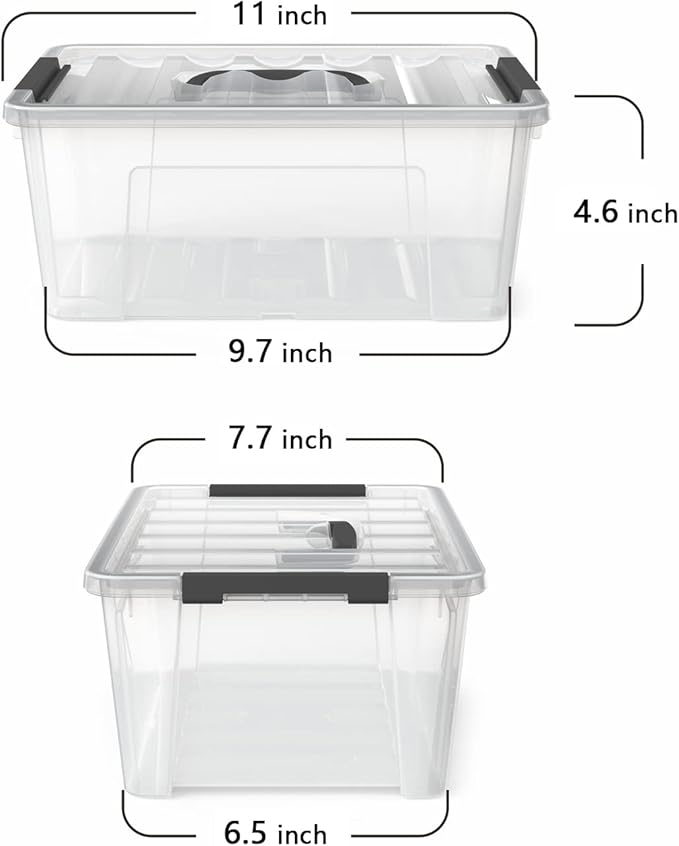 WYT Clear Storage Latch Bins, 6-Pack Storage Organizer Box with Handle and Lids, 5-Litre