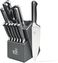 CHUSHIJI knife set with block and Sharpener, 15-Piece Premium Knife Block Set,Anti-slip Handle,Kitchen knife set with Built-in Sharpener,Gift Box Included, Grey