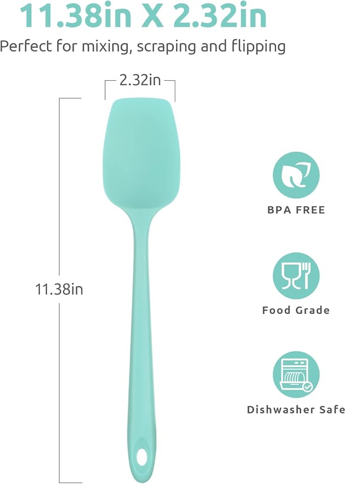 U-Taste Silicone Cooking Spoon Spatula: 480ºF Heat Resistant Food Grade 11.38" Flexible Rubber Kitchen Spoonula, Seamless Pastry Bowl Scraper for Mixing Scraping in Nonstick Cookware (Aqua Sky)