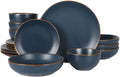 Gibson Home Hazeltine 16-Piece Navy Blue Stoneware Dinnerware Set – Plates and Bowls, Durable Ceramic Kitchen Dinner Set