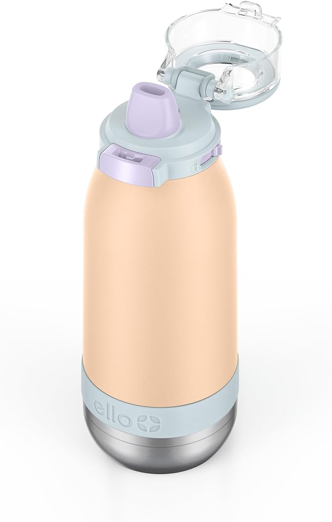 Ello Emma 14oz Vacuum Insulated Stainless Steel Kids Water Bottle with Straw and Built-in Carrying Handle and Leak-Proof Locking Lid for School Backpack, Lunchbox and Outdoor Sports