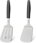 Beijiyi Stainless Steel Spatulas Set, Solid and Slotted Metal Turner Spatula for Cooking Cast Iron Skillet, Kitchen and Griddle Spatula with Full Tang Silicone Handle for Smash Burger, Pancake, Egg