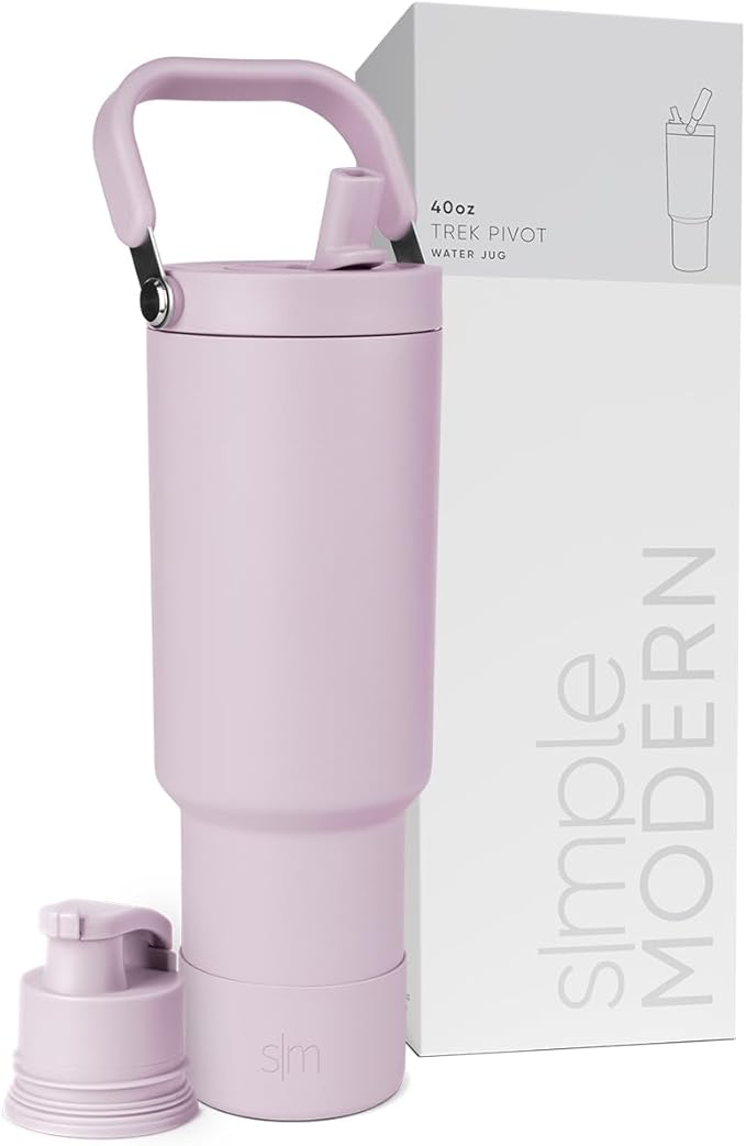 Simple Modern Trek Pivot | 40oz Flip Straw Tumbler with Handle | Water Bottle & Boot | Interchangeable Straw & Chug Lids | Insulated Stainless Steel Jug | Gym Sports Outdoors | Lavender Mist
