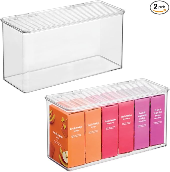 iDesign Plastic Stackable Hinged-Lid Pantry or Kitchen Storage Box - Set of 2 - Clear