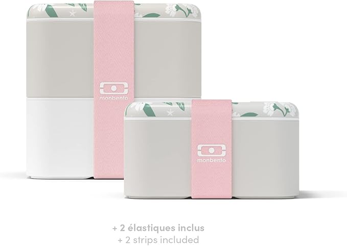 monbento - Large Bento Box MB Square Sakura with Compartments - Leakproof Lunch Box for Work and Meal Prep - BPA Free - Food Grade Safe - Japanese Flowers - Grey