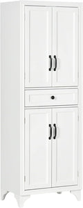 HOMCOM 67" Tall Freestanding Kitchen Pantry Cabinet, 4-Door Storage Cabinet with Drawer and Adjustable Shelves for Dining Room, White