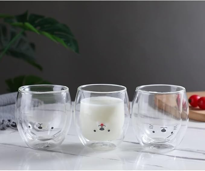 Dog Mug Cute Mugs Glass Double Wall Insulated Glass Espresso Cup, Coffee Cup, Tea Cup, Milk Cup,Kawaii Gift for Office and Personal Birthday Christmas (Happy Dog)