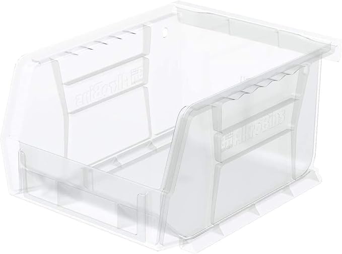 Akro-Mils 30210 AkroBins Plastic Storage Bins, Space-Saving Stackable Bins for Garage, Pantry, Craft Organization, 5-" x 4-" x 3-", Clear, 24-Pack