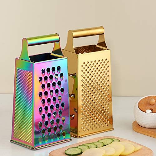 4 Sides Box Grater For Kitchen,Stainless Steel Cheese Grater With Handle,Multi-Function Vegetable Slicer Food Shredder For Chees,Ginger,Vegetables,Rainbow