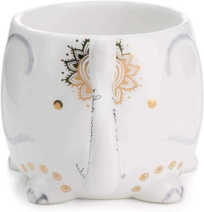 VOTUM Elephant Ceramic Coffee or Tea Mug - Animal Shaped Cup with Hand Printed Designs Saying “And So the Adventure Begins” - Cute Handmade Gift for Men or Women Elephant Lovers – 18.6 Fluid Ounce