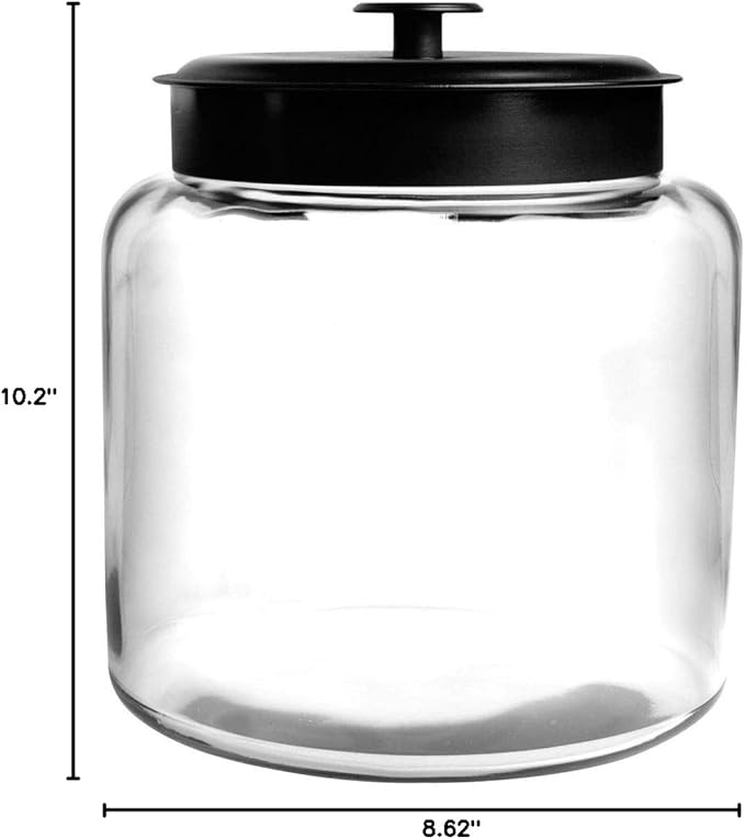 Anchor Hocking Montana 1.5 Gallon Glass Jar with Lid, Black Metal Lid