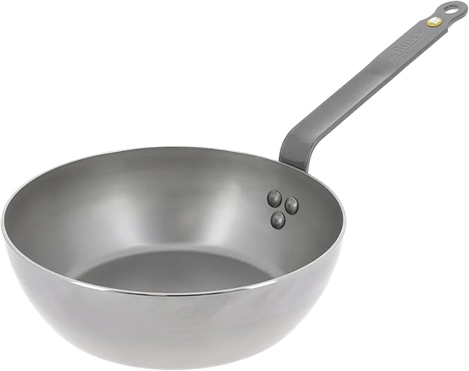 De Buyer MINERAL B Carbon Steel Country Fry Pan - 9.5” Diameter, 6.5” Cooking Surface - Ideal for Sauteing, Simmering, Deep Frying & Stir Frying - PFAS, PFOA & PFOS Free - Made in France
