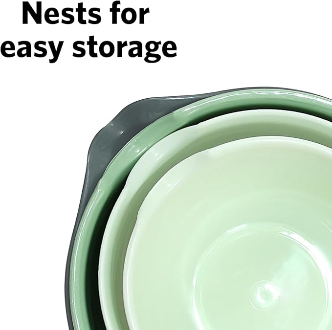 Glad Mixing Bowls with Pour Spout, Set of 4 - Nesting Plastic Bowls (1.2qt, 1.9qt, 2.8qt, and 3qt with Handle) - Non Slip Base, Dishwasher Safe Kitchen Cooking and Baking Supplies, Green