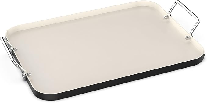 17.7" x 13" Griddle Pan for Gas Grill and Ovens, Stainless Steel Handles, Non Stick Ceramic Griddle Pan Griddle Skillet, PTFE Free PFOA Free, Black