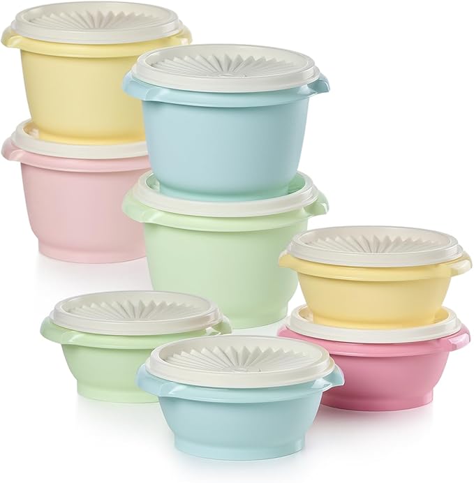 Tupperware Heritage Collection, New 16 Piece Food Storage Container Set in Vintage Colors, Dishwasher Safe and BPA Free (8 containers, 8 lids)