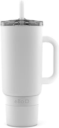 Ello Port 40oz Tumbler with Carry Loop & Integrated Handle, Vacuum Insulated Stainless Steel Reusable Water Bottle, Travel Mug with Leak Proof Lid & Straw, Perfect for Iced Coffee & Tea, White