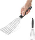 Fish Spatula Stainless Steel, Metal Spatula for Cast Iron Skillet, Slotted Turner with Silicone Handle for Cooking, Grilling, Flipping, Egg, Cookie, Pancake and Burger (Small, 11.7 Inch)