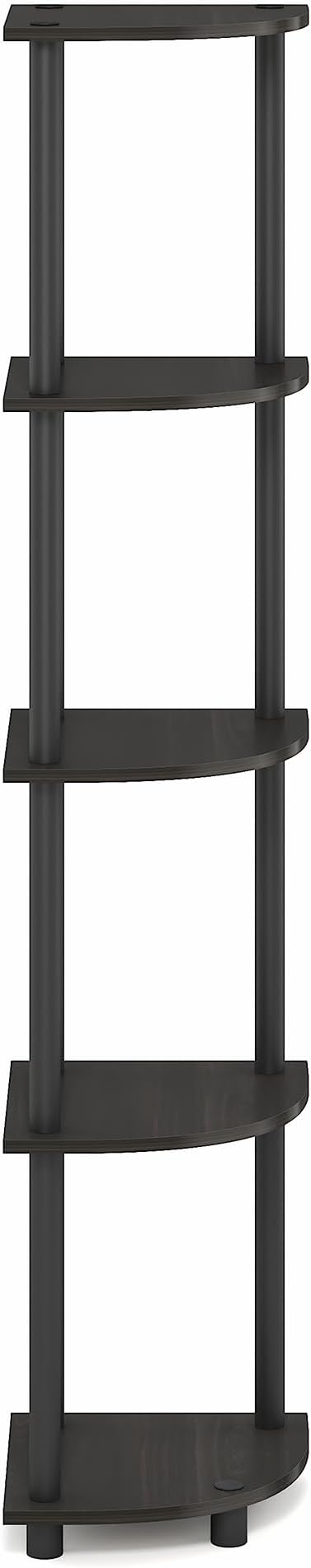 Furinno Turn-N-Tube Corner Shelf, 5-Tier Corner Bookshelf, Open Storage Shelves, for Organization and Storage, Living Room, Home Office, Garage, Bedroom, Black Espresso
