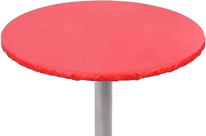 Yourtablecloth Heavy Duty Vinyl Round Fitted Tablecloth (Table Cover) with Flannel Backing Vibrant Colors Elasticized Tablecloth Great for Indoor and Outdoor Dining and Playing Cards 54” Ruby Red