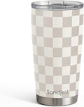 Checkered Tumbler 20oz Stainless Steel Insulated, Checker Travel Coffee Cup, Bow Gifts for Women Girls Teen, Birthday Christmas (Beige)