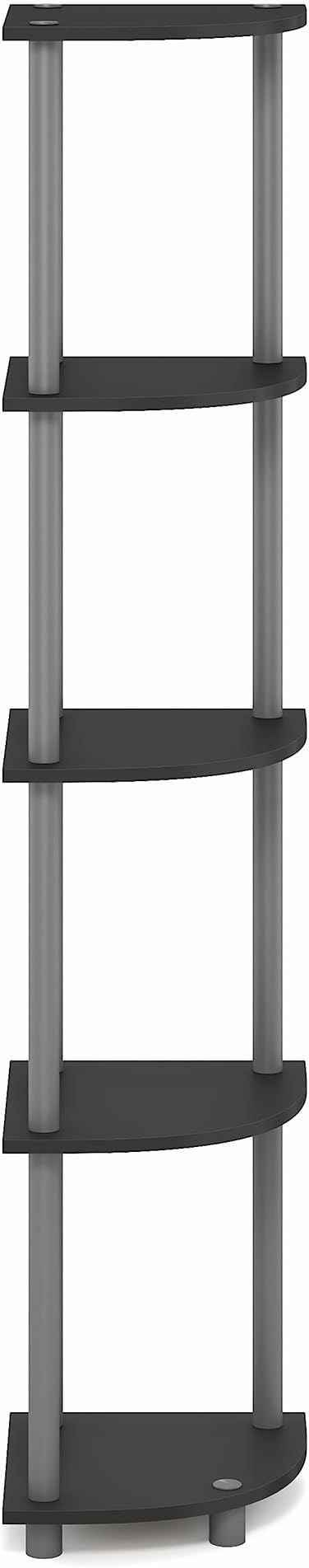 Furinno Turn-N-Tube Corner Shelf, 5-Tier Corner Bookshelf, Open Storage Shelves, for Organization and Storage, Living Room, Home Office, Garage, Bedroom, Plain Black