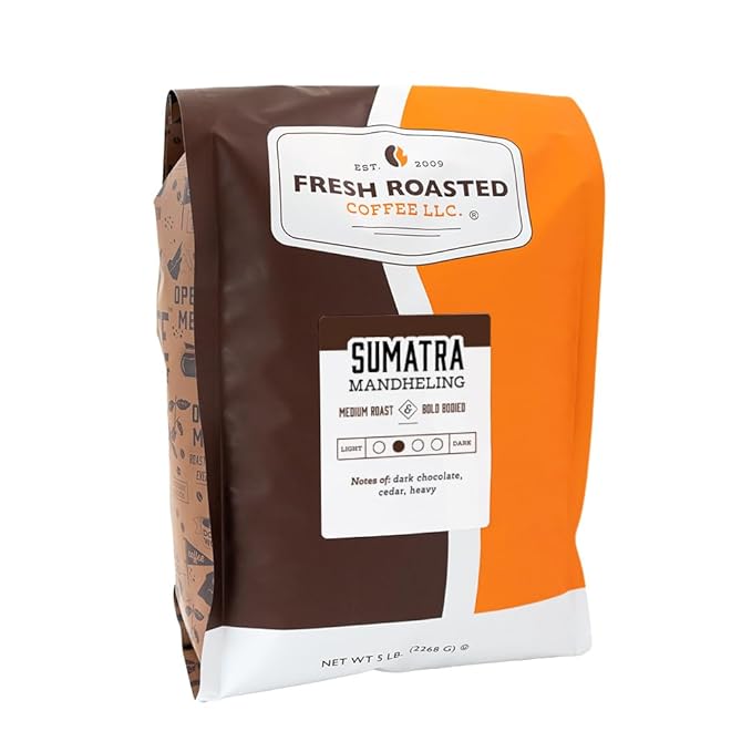 Fresh Roasted Coffee,100% Sumatra Mandheling | 5 lb (80 oz) | Single Origin | Medium Roast | Kosher | Whole Bean