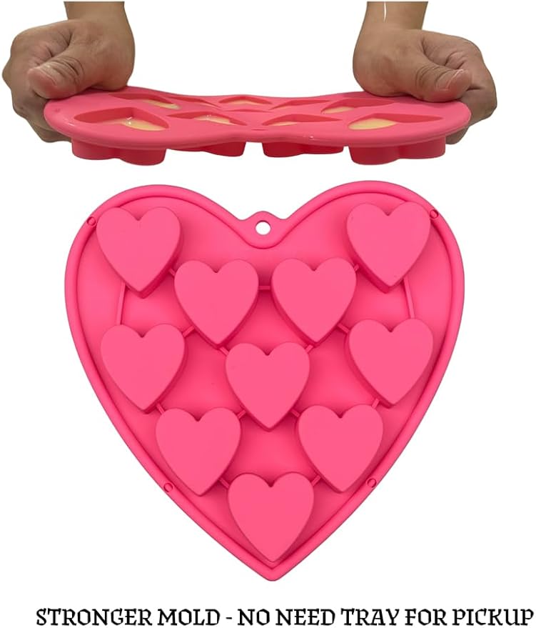Heart Shaped Cake Pans for Baking, Large 2 Inches Heart Molds, 10 Cavities Suitable for Ice Cube Mold, Chocolate Mold, Valentines Silicone Molds (2, Pink)