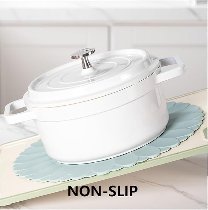 Heat-Resistant Silicone Trivet Mats, Non-Slip Hot Plate Holder for Kitchen Countertops & Dining Table, Reusable Pot Holder Pad with Secure Grip, Dishwasher Safe (Sea Sky Blue, Diameter: 30cm/11.81")