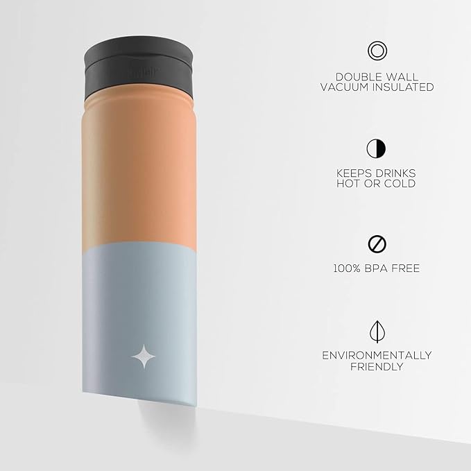 JoyJolt Triple Insulated Water Bottle with Straw Lid AND Flip Lid! 22oz Water Bottle, 12 Hour Hot/Cold Vacuum Insulated Stainless Steel Water Bottle. BPA-Free Leakproof Water Bottles - Thermos Bottle