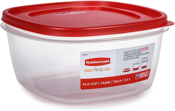 Rubbermaid Easy Find Lids Food Storage Container, 14 Cup, 4-Pack, Red
