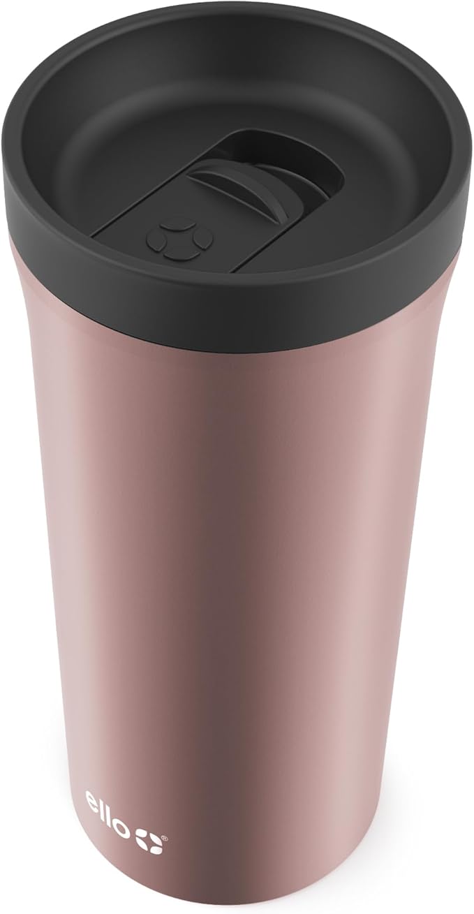 Ello Arabica 14oz Stainless Steel Travel Mug with Leak-Proof Slider Lid, Keeps Hot for 5 Hours, Perfect for Coffee or Tea, BPA-Free Tumbler | Gift for Coffee Lovers, Rosegold