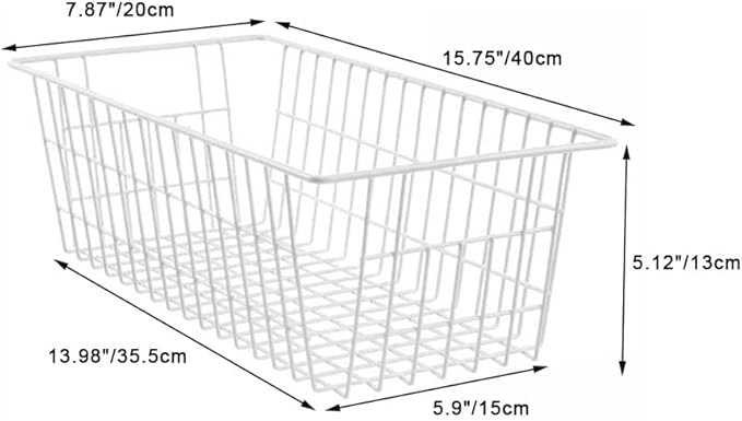 SANNO 15.7" Freezer Baskets Wire Storage Baskets Bin Organizer Food,Kitchen, Basket Organizers Bins for Home, Bathroom, Closet Organization, white,set of 4