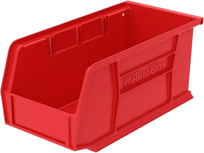 Akro-Mils 30230 AkroBins Plastic Storage Bins, Space-Saving Stackable Bins for Garage, Pantry, Craft Organization, 11-" x 5-" x 5-", Red, 12-Pack