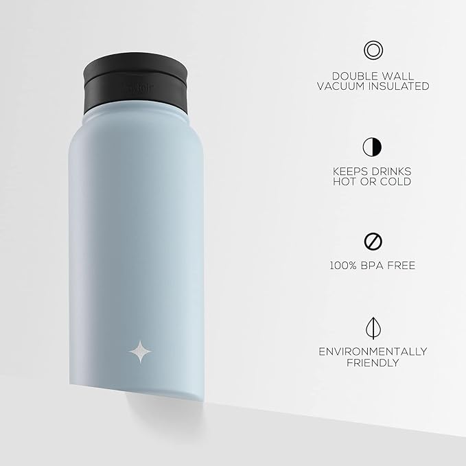 JoyJolt Triple Insulated Water Bottle with Straw Lid AND Flip Lid! 32oz Large Water Bottle, 12 Hour Hot/Cold Vacuum Insulated Stainless Steel Bottle. BPA-Free Leakproof Water Bottles - Thermos Bottle