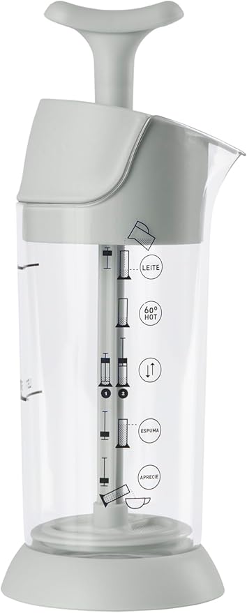 Manual Milk Frother - Handheld Milk Mixer, Warm & Cold Milk Foamer, BPA Free - 6.8 Floz, Gray