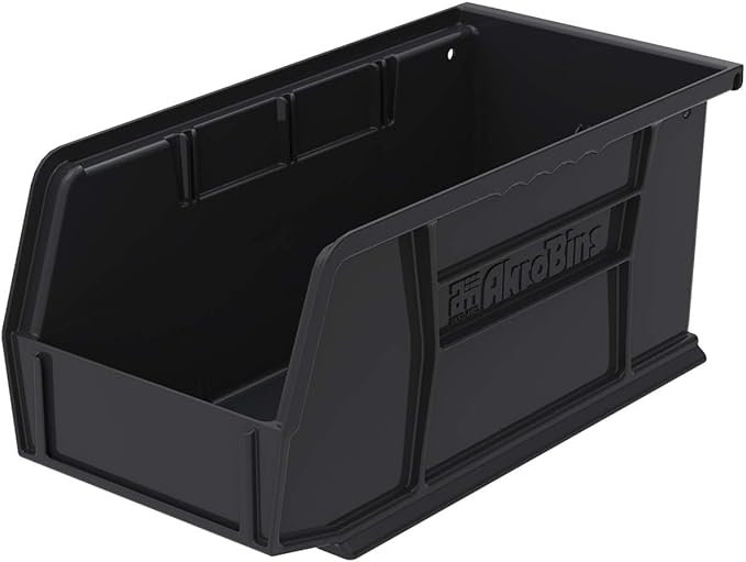 Akro-Mils 30230 AkroBins Plastic Storage Bins, Space-Saving Stackable Bins for Garage, Pantry, Craft Organization, 11-" x 5-" x 5-", Black, 12-Pack